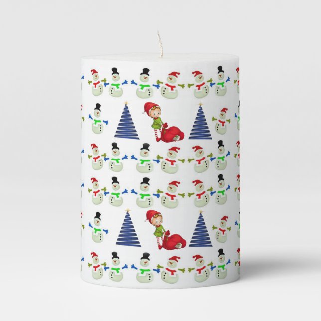 Christmas Pillar Candle, Snowman Candle (Front)