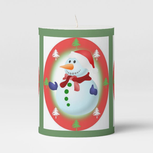Christmas Pillar Candle, Snowman Candle (Front)