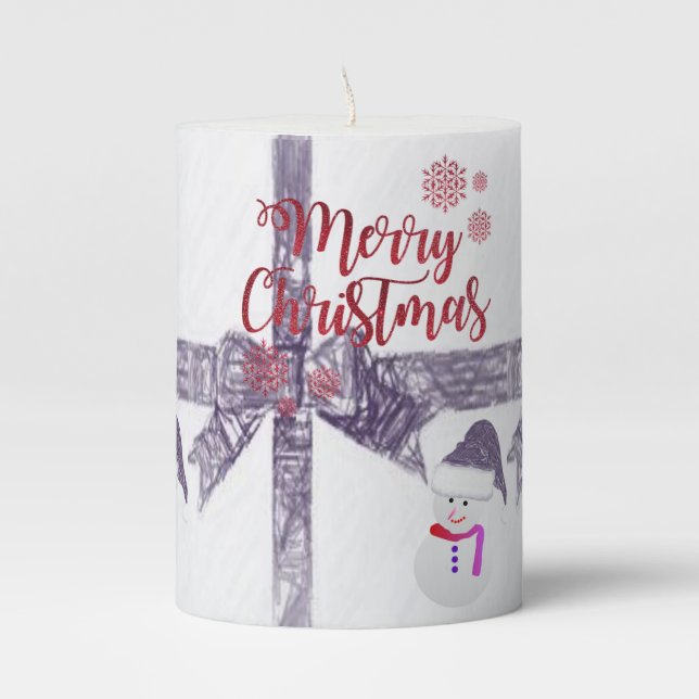 Christmas Pillar Candle, Snowman Candle (Front)