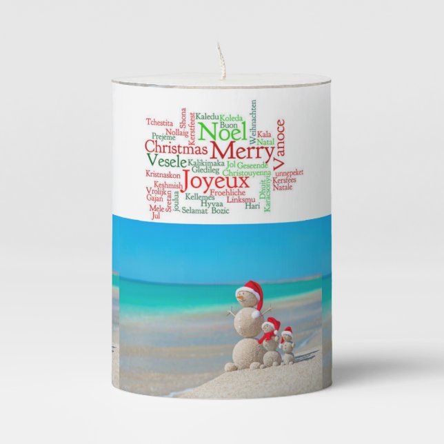 Christmas Pillar Candle, Snowman Candle (Front)