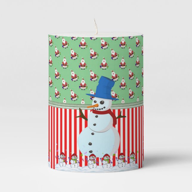 Christmas Pillar Candle, Snowman Candle (Front)