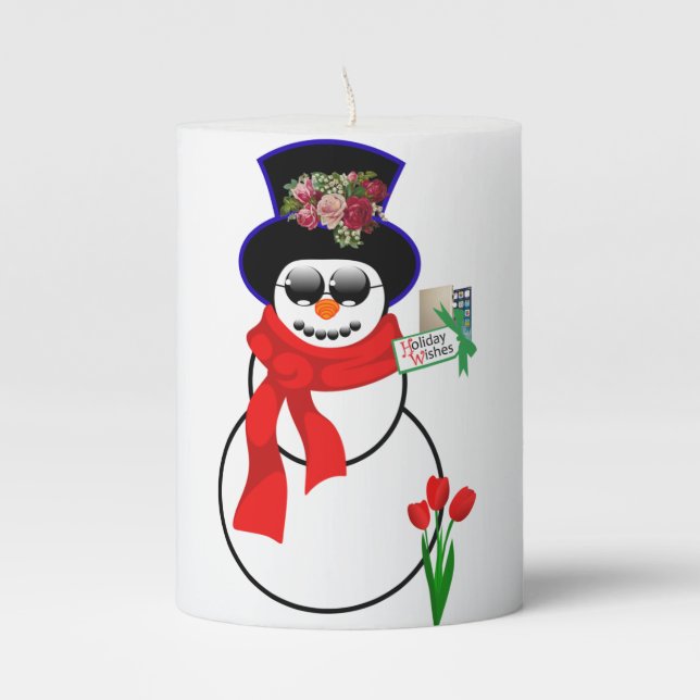 Christmas Pillar Candle, Snowman Iphone Pillar Candle (Front)