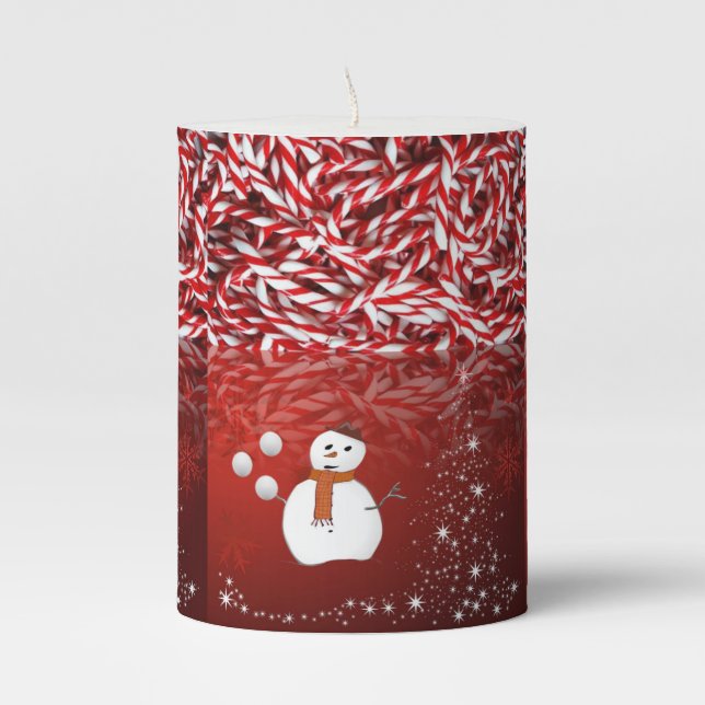 Christmas Pillar Candle, Snowman Pillar Candle (Front)