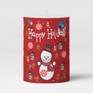 Christmas Pillar Candle, Snowman Pillar Candle