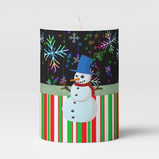 Christmas Pillar Candle, Snowman Pillar Candle (Front)