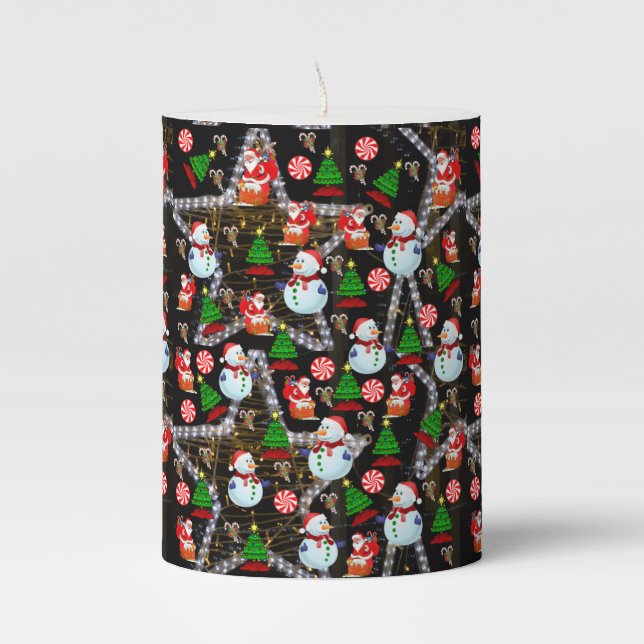 Christmas Pillar Candle, Snowman Pillar Candle (Front)