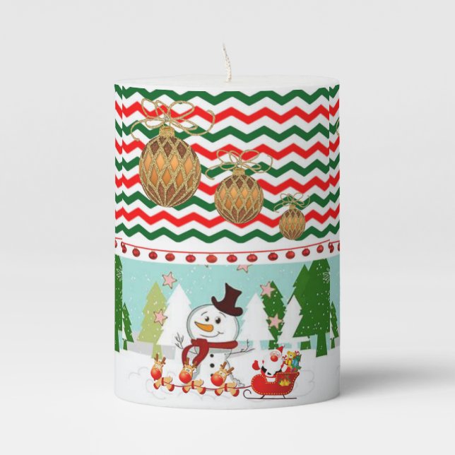 Christmas Pillar Candle, Snowman Pillar Candle (Front)