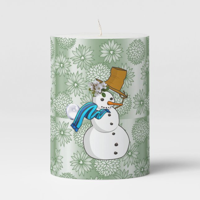 Christmas Pillar Candle, Snowman Pillar Candle (Front)