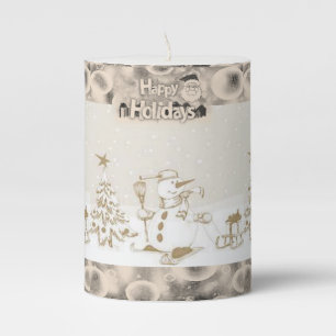 Christmas Pillar Candle, Snowman Pillar Candle