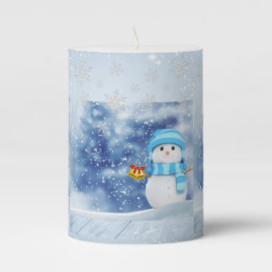 Christmas Pillar Candle, Snowman Pillar Candle