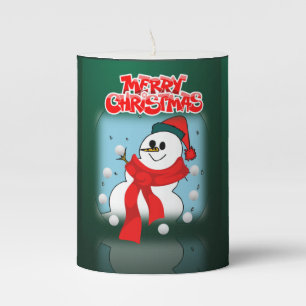 Christmas Pillar Candle, Snowman Pillar Candle