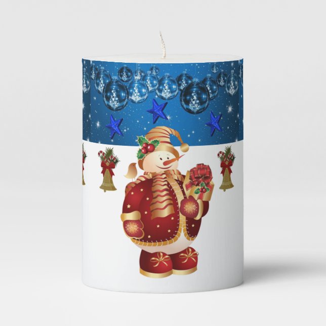 Christmas Pillar Candle, Snowman Pillar Candle (Front)