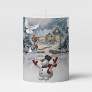 Christmas Pillar Candle, Snowman Pillar Candle