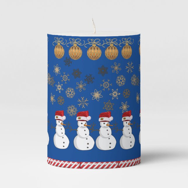 Christmas Pillar Candle, Snowman Pillar Candle (Front)