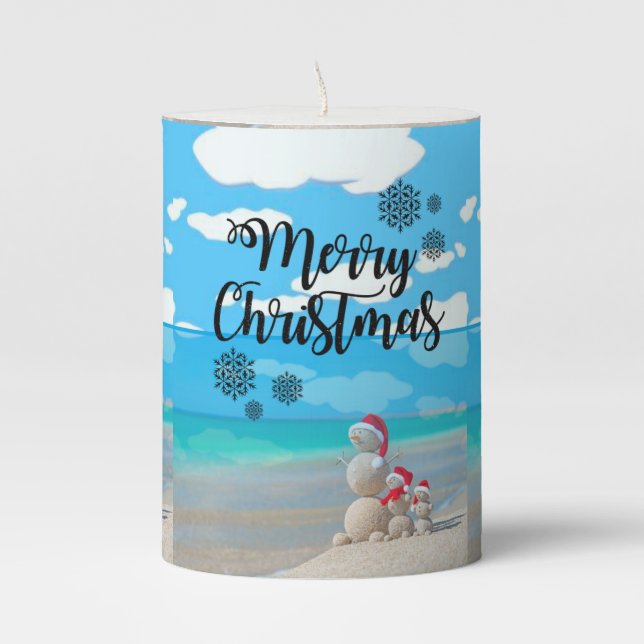 Christmas Pillar Candle, Snowman Pillar Candle (Front)