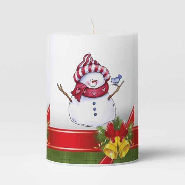 Christmas Pillar Candle, Snowman Pillar Candle (Front)