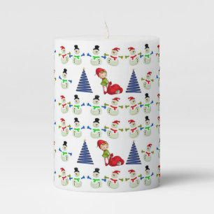 Christmas Pillar Candle, Snowman Pillar Candle