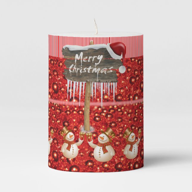 Christmas Pillar Candle, Snowman Pillar Candle (Front)