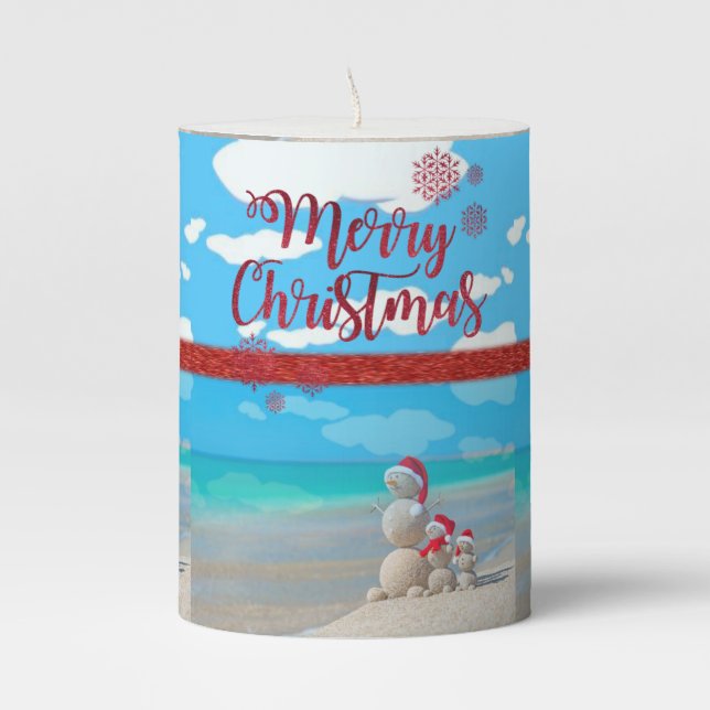 Christmas Pillar Candle, Snowman Pillar Candle (Front)