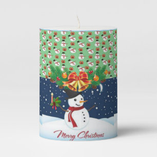 Christmas Pillar Candle, Snowman Pillar Candle