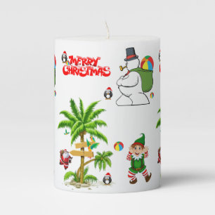 Christmas Pillar Candle, Summer Santa Candle