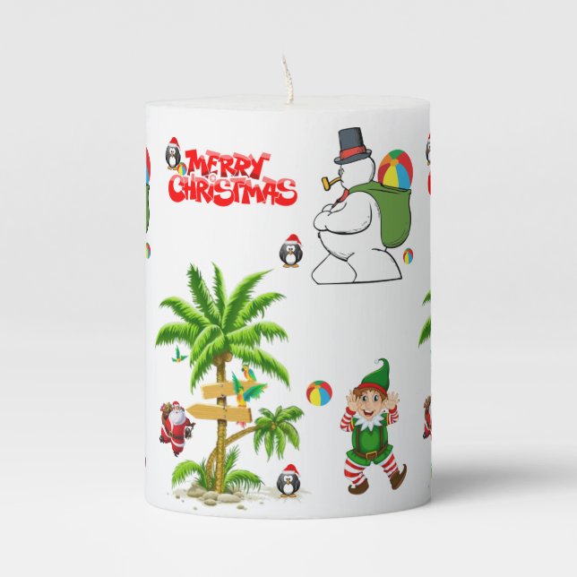 Christmas Pillar Candle, Summer Santa Candle (Front)
