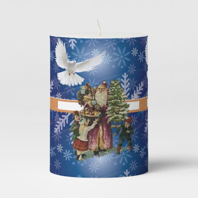 Christmas Pillar Candle, Vintage Pillar Candle (Front)