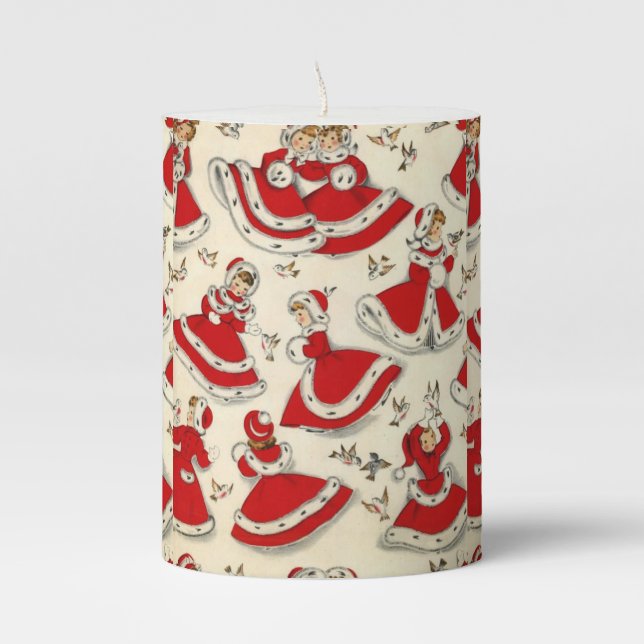 Christmas Pillar Candle, Vintage Pillar Candle (Front)