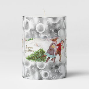 Christmas Pillar Candle, Vintage Pillar Candle