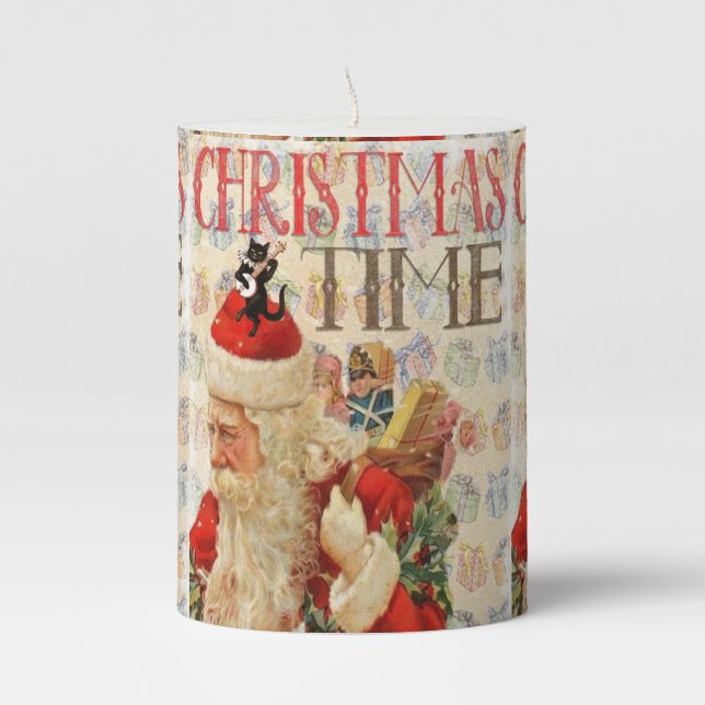 Christmas Pillar Candle, Vintage Pillar Candle (Front)