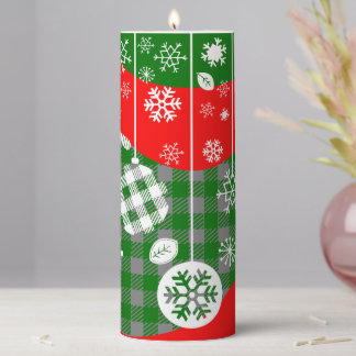 Christmas Pillar Candle – White Ornaments & Merry