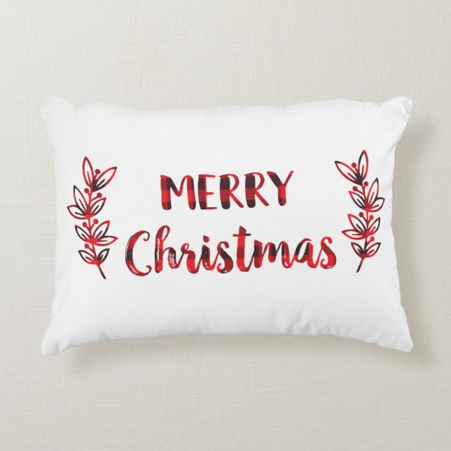 Christmas Pillow, Buffalo Plaid Accent Pillow (Front)
