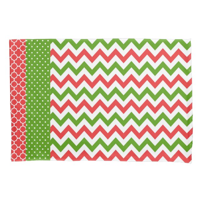 Christmas Pillow Case Red and Green Pattern (Front)