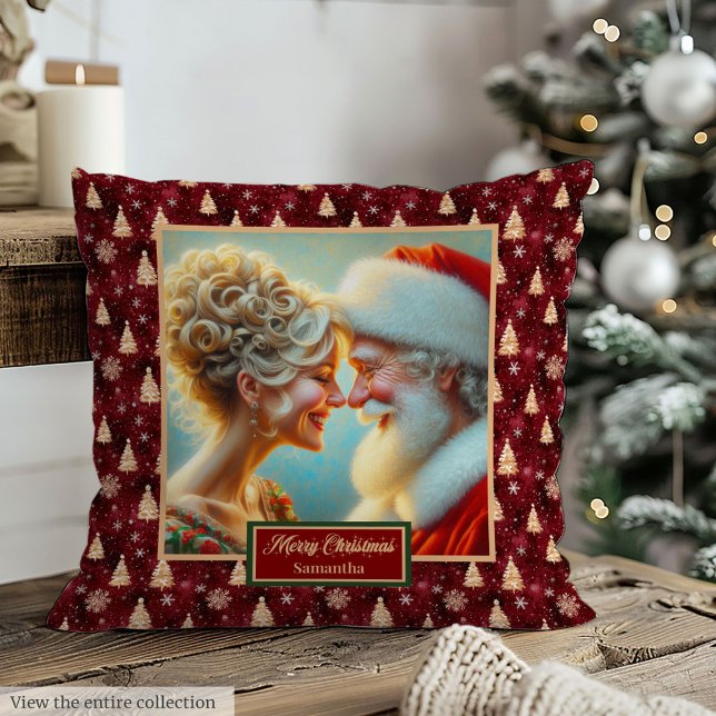 Christmas Pillow Watercolor Mr. & Mrs. Claus Name (Christmas Pillow Watercolor Mr. & Mrs. Claus Name)
