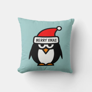 Christmas pillow with funny Santa penguin cartoon