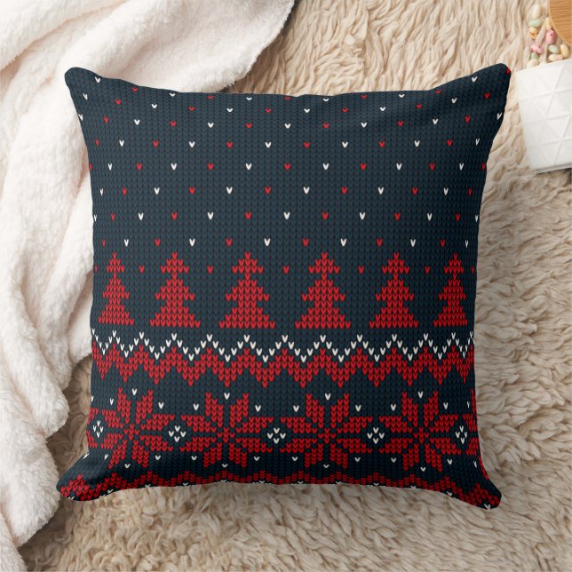 Christmas Pillow with Red Trees & Snowflakes (Blanket)