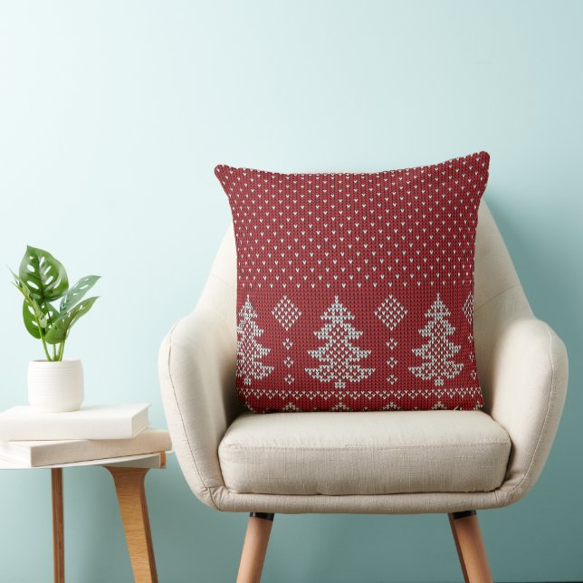 Christmas Pillow with Red Trees & Snowflakes (Chair)