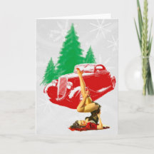 Christmas Pin-Up Girl and Classic Car