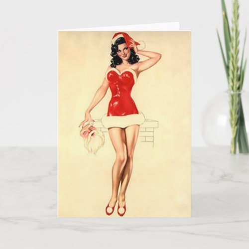 Christmas Pin_Up Girl and Classic Santa Holiday Card