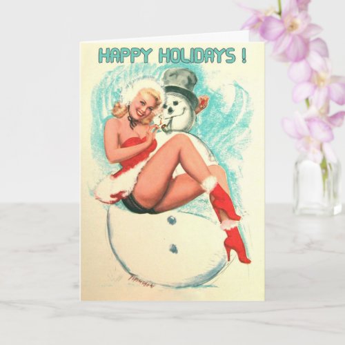 Christmas Pin Up Girl Vintage Art Greeting Card