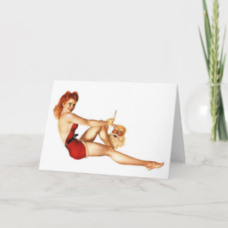 Christmas Pin-Up Girl with Santa Mask Holiday Card