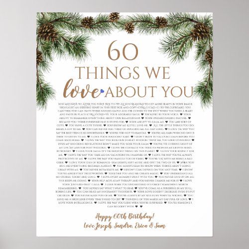 christmas pine 60 things we love you 70 birthday poster