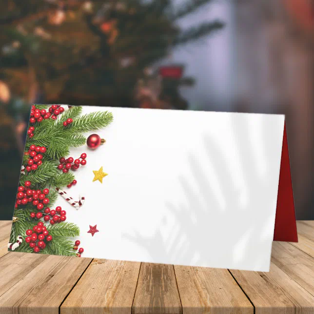 Christmas Pine and Berries | Holiday Place Card | Zazzle