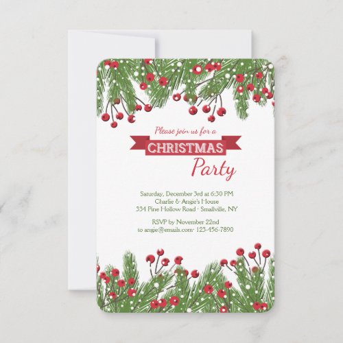 Christmas Pine and Berries Invitation