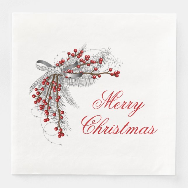 Christmas Pine and Berries Paper Dinner Napkins (Front)