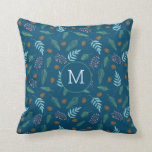 Christmas Pine and Berries Pattern on Dark Blue Throw Pillow<br><div class="desc">This Christmas pillow features a pattern of pine branches,  pine cones,  and berries sprigs on a dark blue background. Personalize this festive pillow with your monogram.</div>