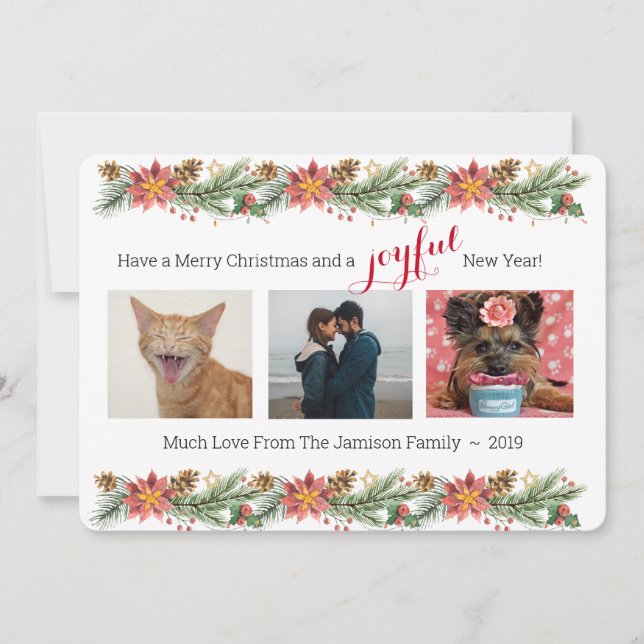 Christmas Pine and Poinsettias - Joyful (Front)