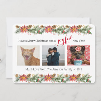 Christmas Pine and Poinsettias - Joyful