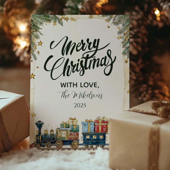 Christmas Pine and Presents Train Holiday Card (Creator Uploaded)