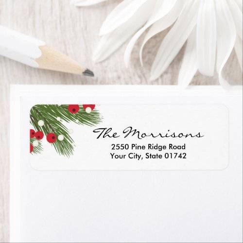 Christmas Pine  Berry Custom White Return Address Label